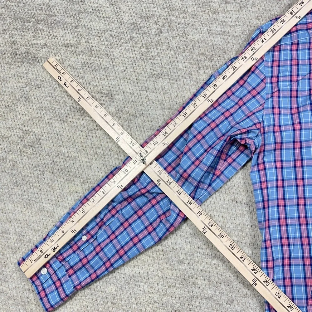 Vineyard Vines Shirt Men Medium Blue Pink Plaid Slim Fit Tucker Button Up Preppy - Picture 8 of 9